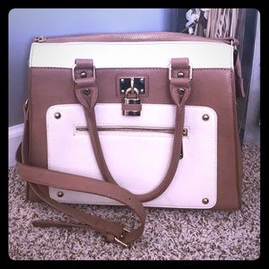 Tan and White Tote Bag